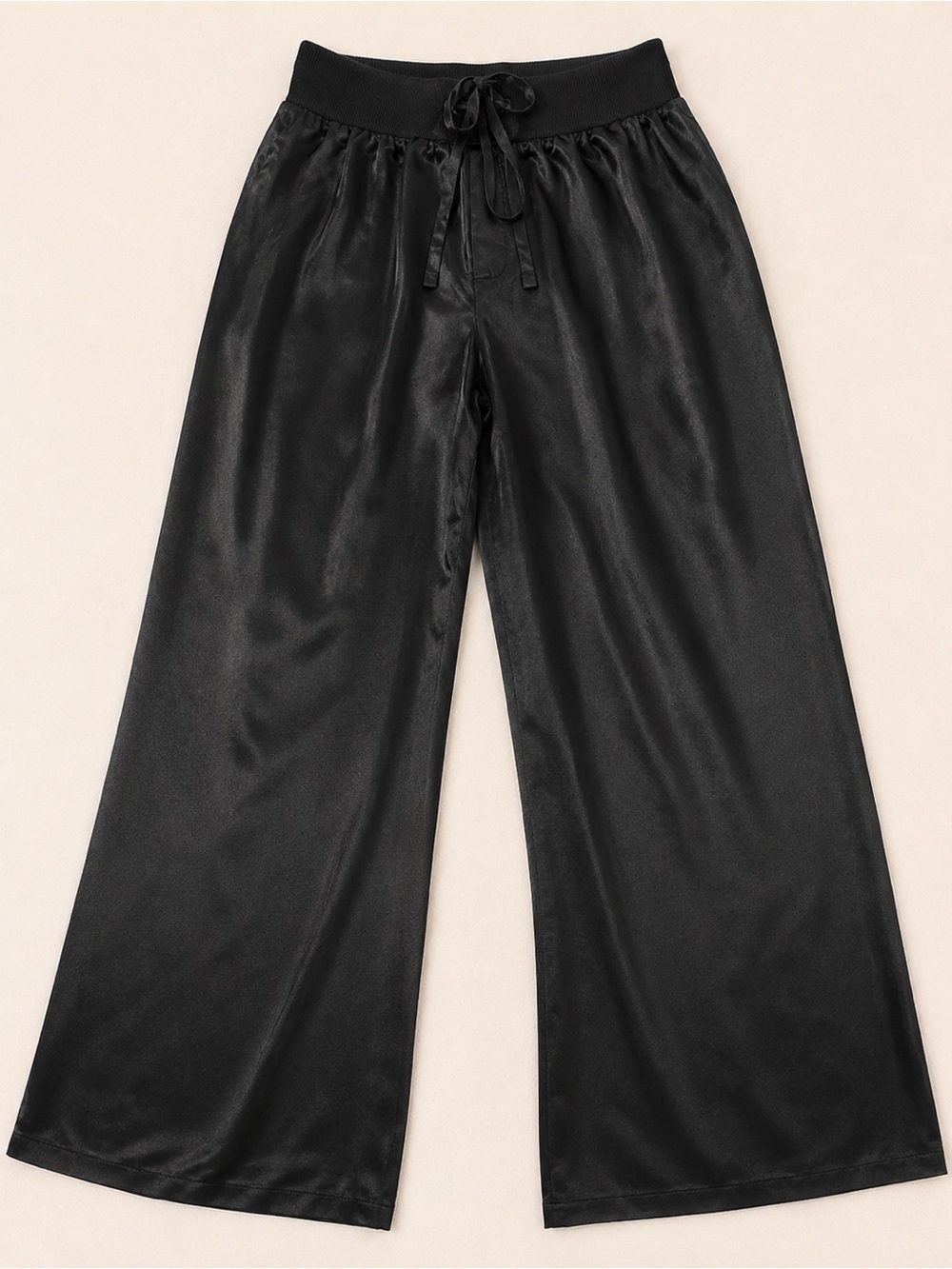 PJ Harlow Jolie Black Satin Wide Leg Lounge Pants Women’s M